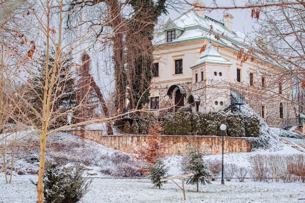 Le palais d'Odrowąż en hiver